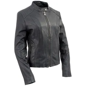 BLACK SFL2814 Women's Leather Motorcycle Style Fashion Jacket
