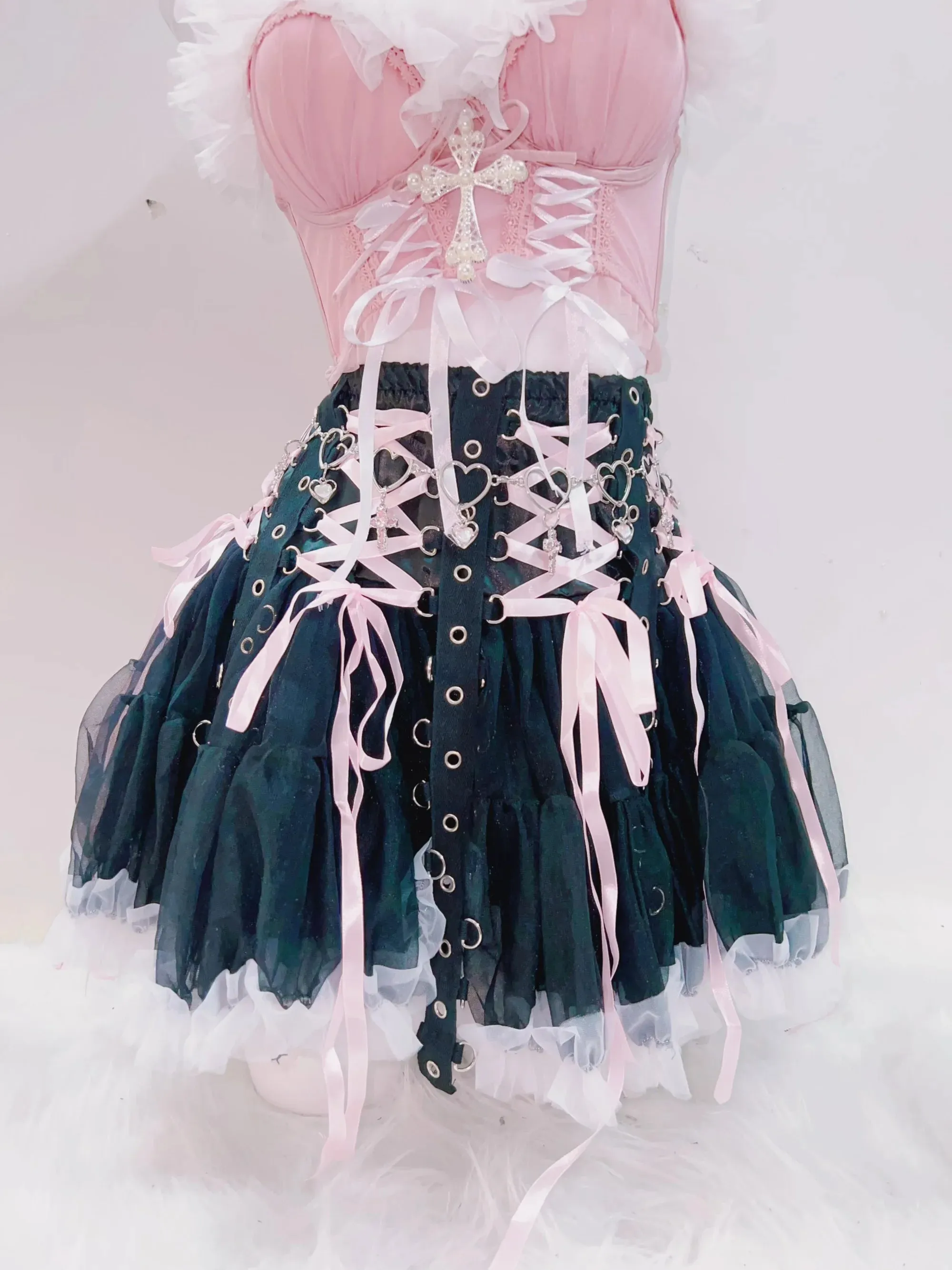 Flytonn-LolitaTank Tops Kawaii Tank Tops Pink Tops lace Tank Tops Cross Tank Tops y2k clothes y2k crop top gothic clothese girl clothes