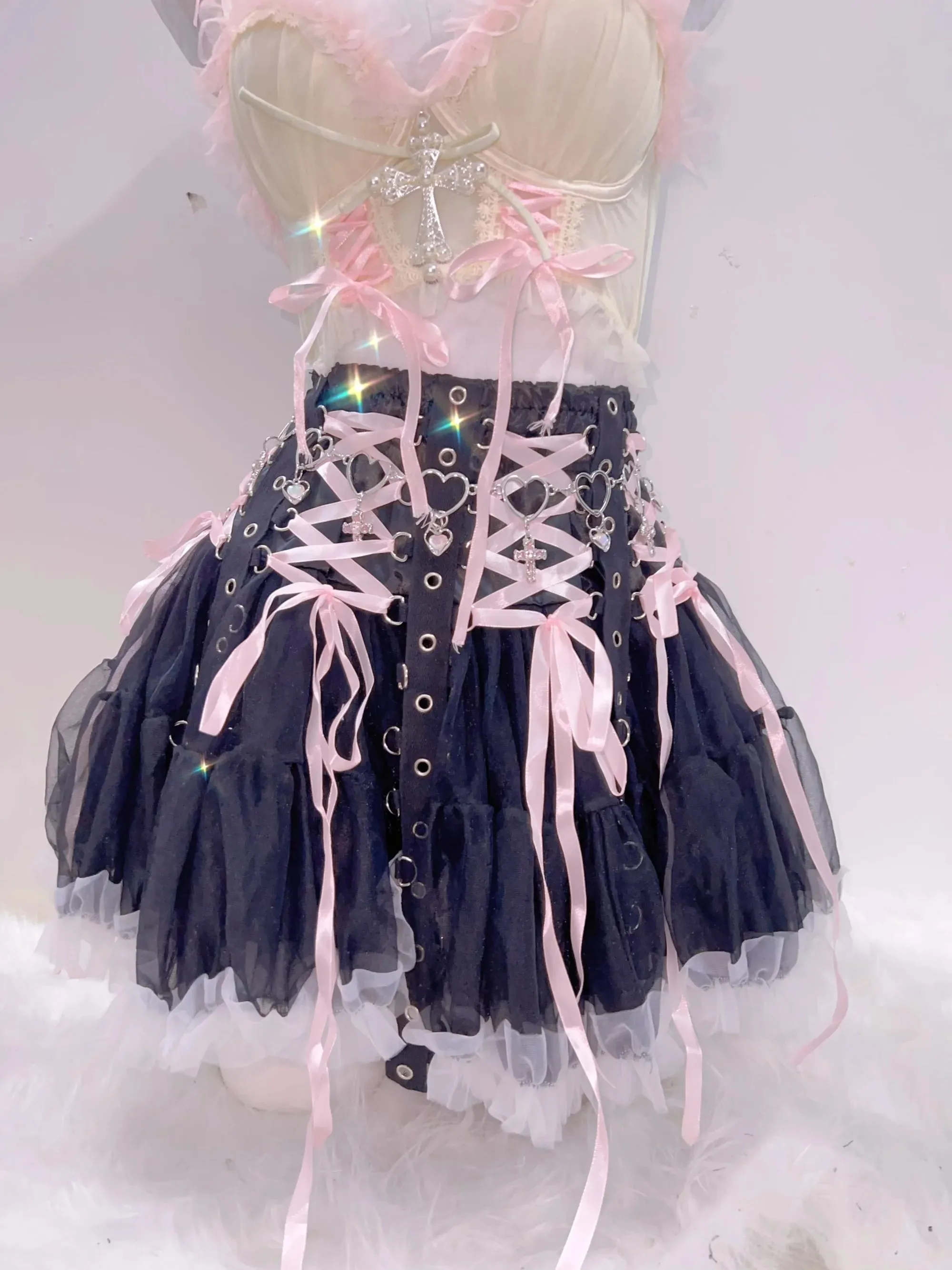 Flytonn-LolitaTank Tops Kawaii Tank Tops Pink Tops lace Tank Tops Cross Tank Tops y2k clothes y2k crop top gothic clothese girl clothes