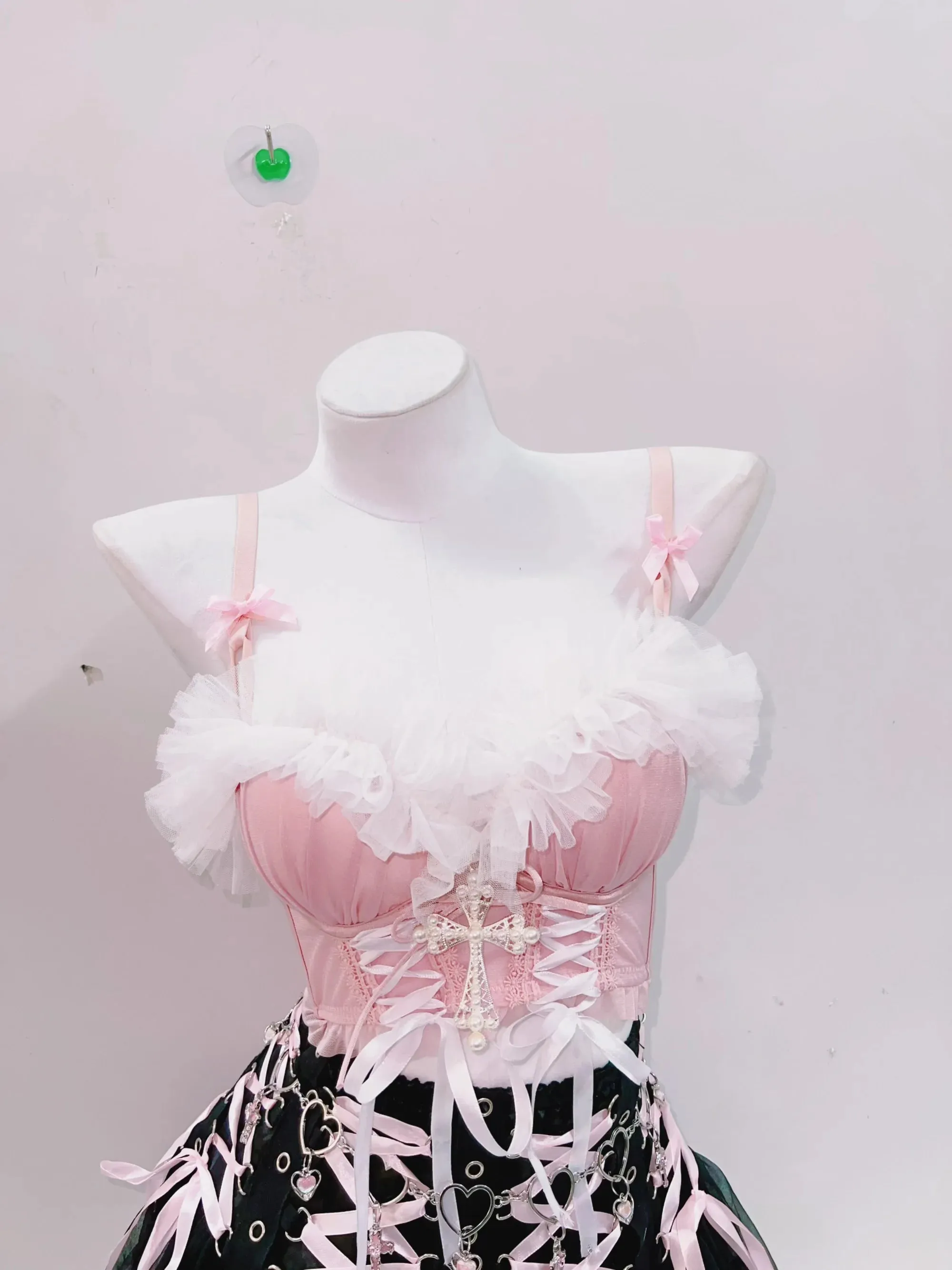 Flytonn-LolitaTank Tops Kawaii Tank Tops Pink Tops lace Tank Tops Cross Tank Tops y2k clothes y2k crop top gothic clothese girl clothes