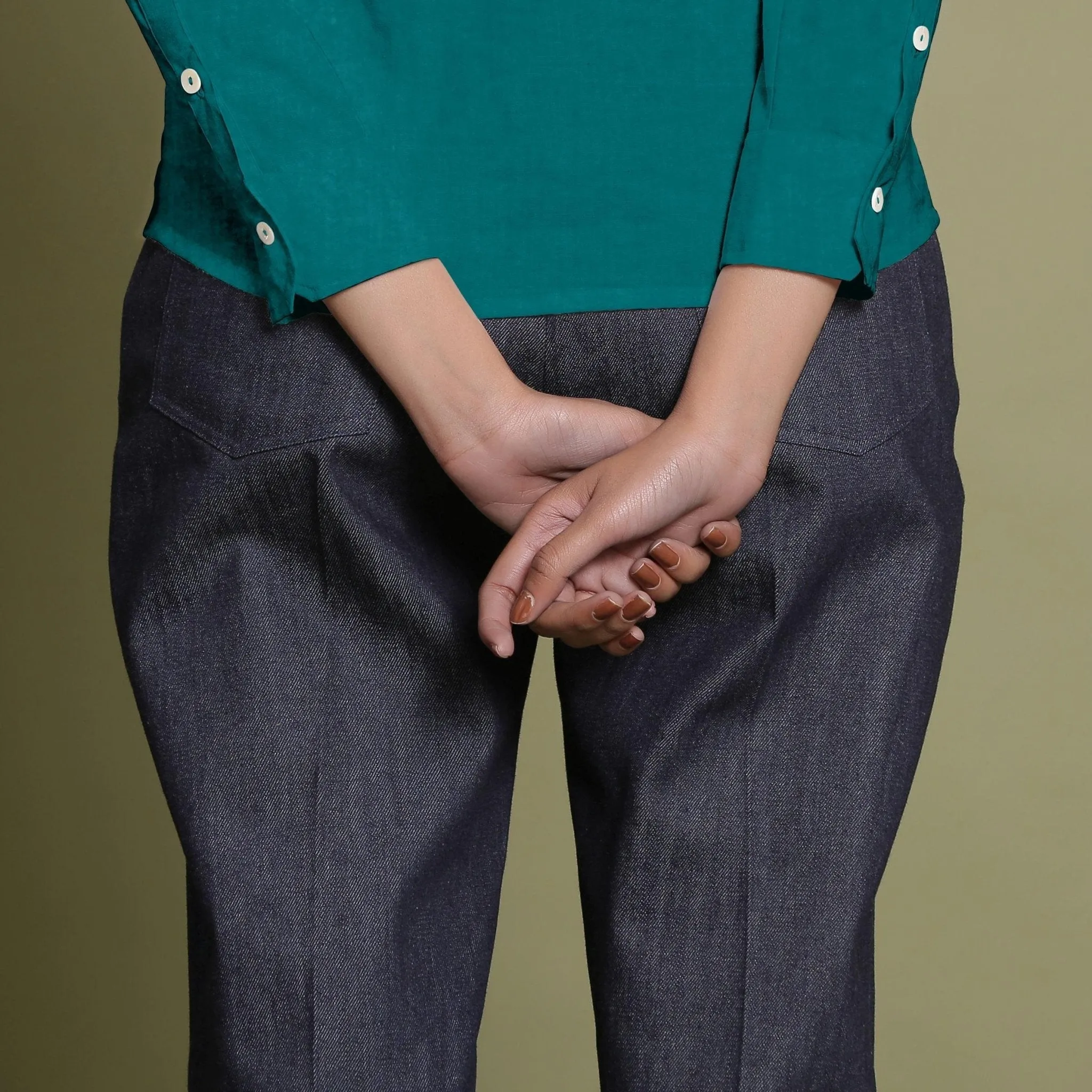 Pine Green 100% Linen Button-Down Round Collar Shirt