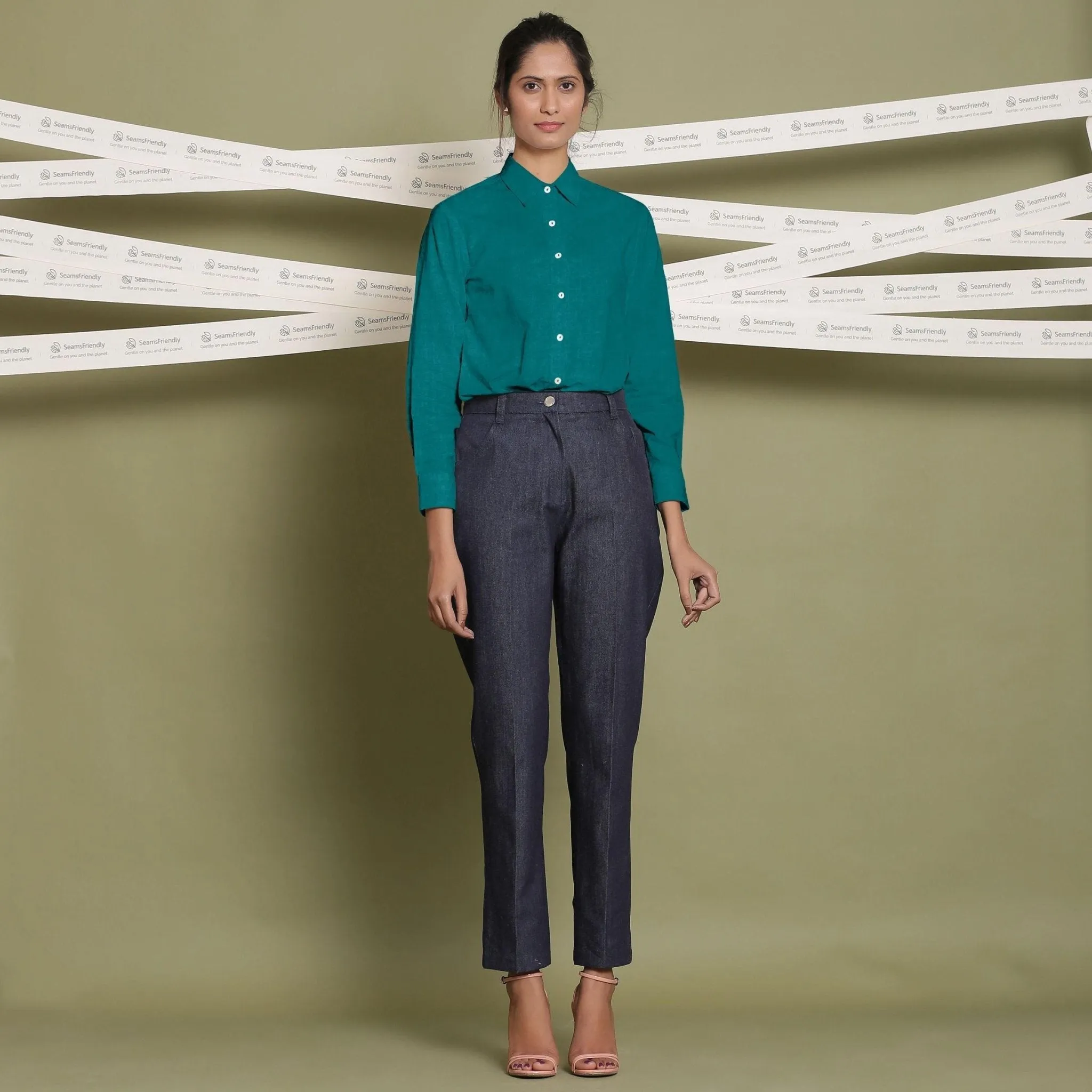 Pine Green 100% Linen Button-Down Round Collar Shirt