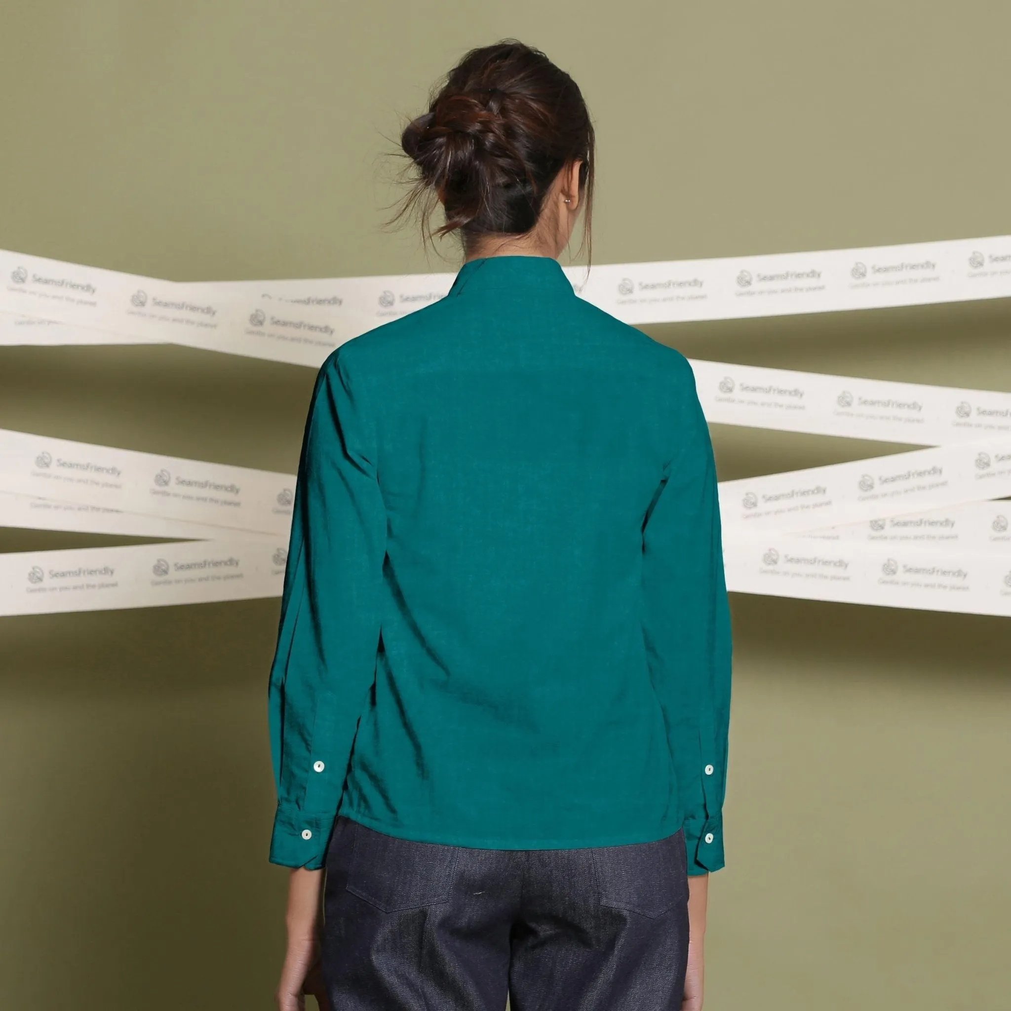 Pine Green 100% Linen Button-Down Round Collar Shirt