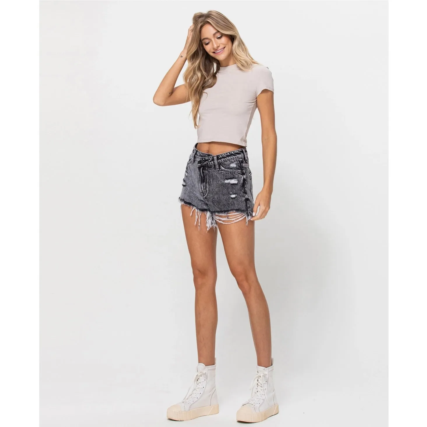 VERVET Lovey Dovey Super High Rise Two Toned Denim Shorts