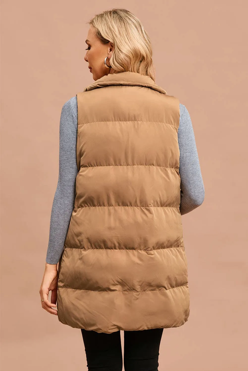 Winter Full Zipper Pockets Puffer Outerwear Vest